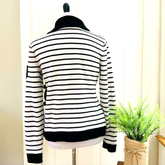 [Lauren Ralph Lauren] Black and White Striped Toggle Lightwight Sweater Size SP - Picture 3 of 8